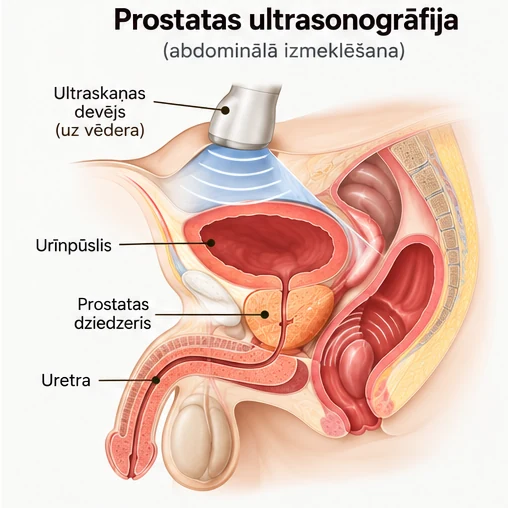 Prostatas USG caur vēderu: devējs uz vēdera priekšējās sienas